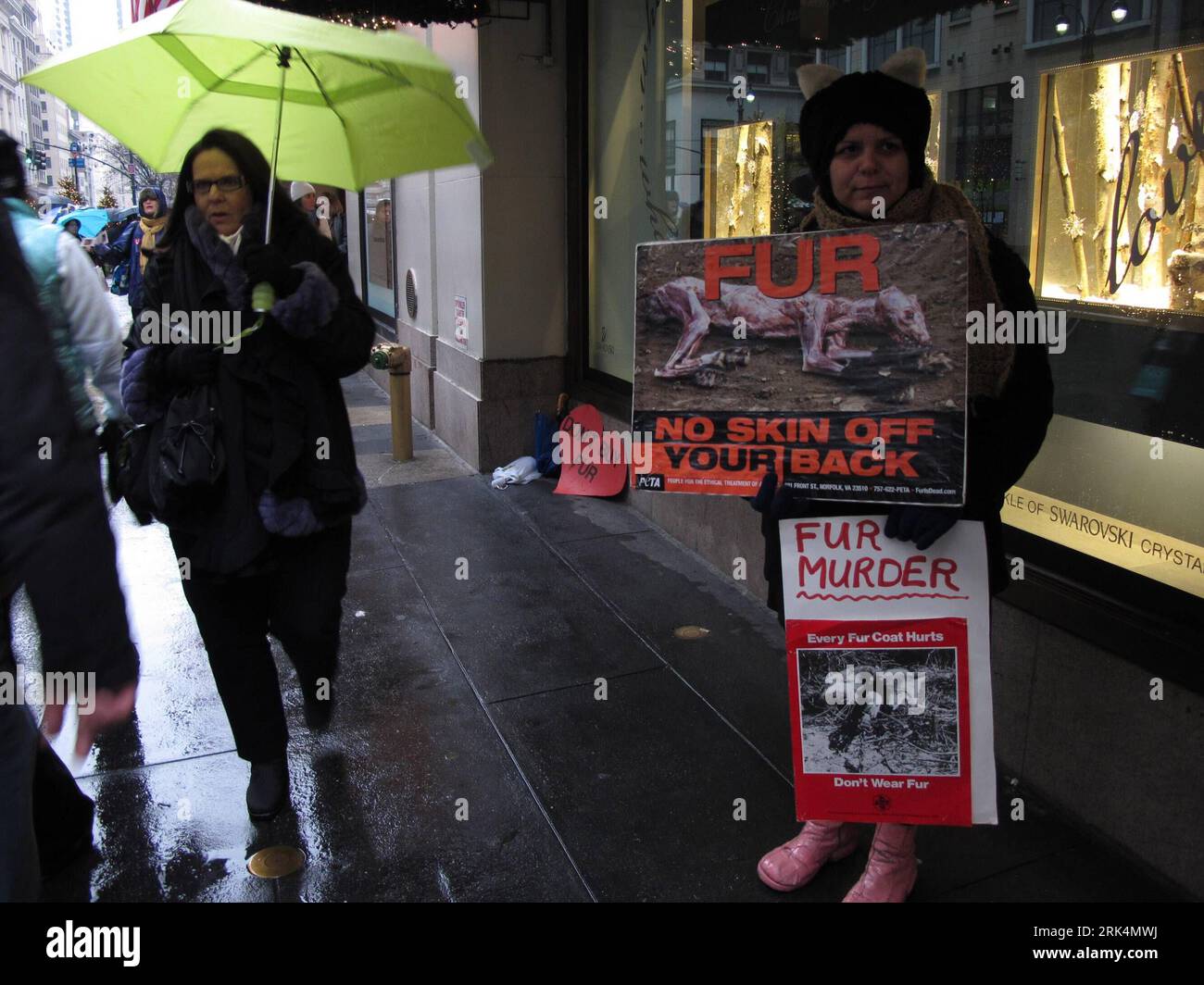 Bildnummer: 53648671 Datum: 05.12.2009 Copyright: imago/Xinhua Ein Mitglied der Caring Aktivists Against Fur (CAAF) nimmt am 5. Dezember 2009 an einem Protest gegen Pelze in New York, USA, Teil. Die CAAF wird an den folgenden Wochenenden bis nächsten Februar Proteste in New York und New Jersey abhalten. (Xinhua/Liu Xin) (lyi) (1)U.S.-NEW YORK-CAAF-PROTESTE PUBLICATIONxNOTxINxCHN kbdig xkg 2009 quer o0 Protest Tierschützer Tierschutz o00 Pelz Bildnummer 53648671 Datum 05 12 2009 Copyright Imago XINHUA ein Mitglied der Caring Aktivists Against for CAAF nimmt an einem Protest gegen die US in New York 5 CADEC 2009 Stockfoto
