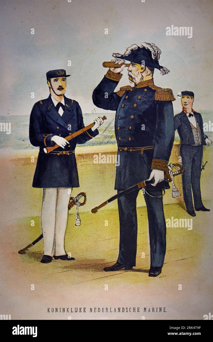Niederländisch, Niederlande Midshipman Lieutenant Second Class und Konteradmiral der Royal Navy 1888, Adelborst Luitenant ter zee der Tweede klasse en een schout bij nacht van de Koninklijke Marine 1888 den Helder Stockfoto