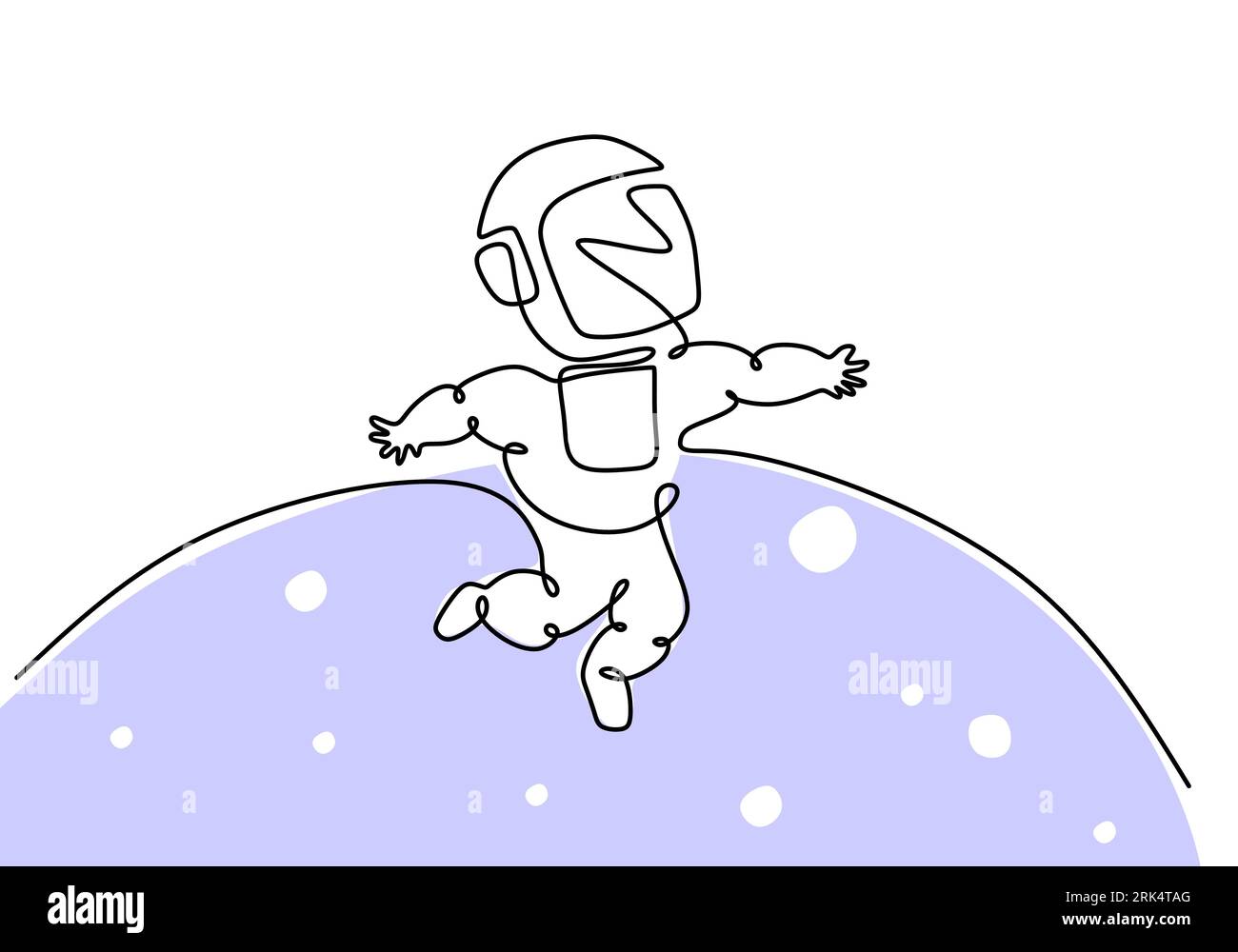 Hand zeichnet eine einzige durchgehende Linie des astronautischen Wissenschaftsthemas, isoliert auf weißem Hintergrund. Stock Vektor