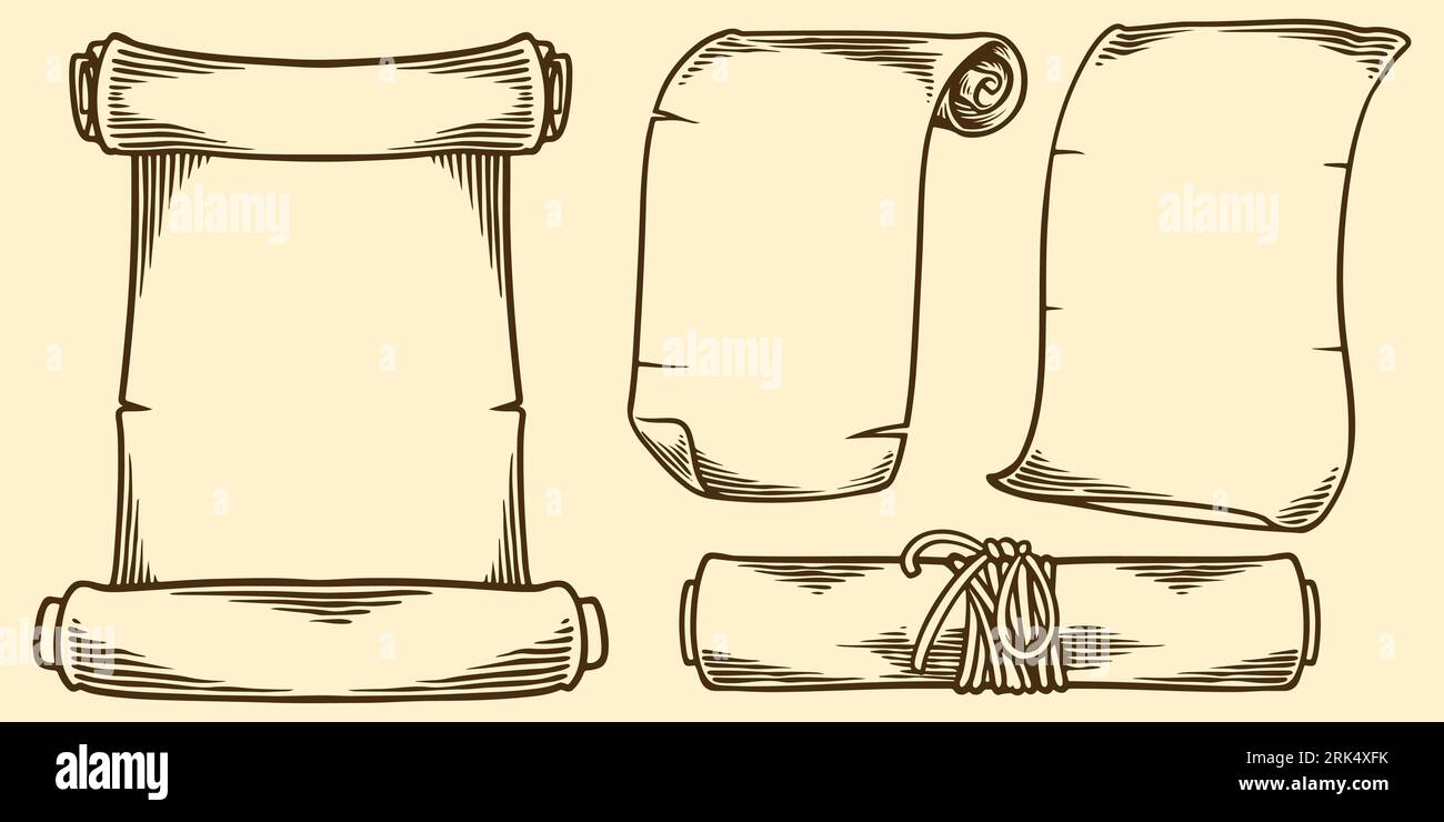 Hand drawing old scroll paper sketch drawn elements. Stock Vektor
