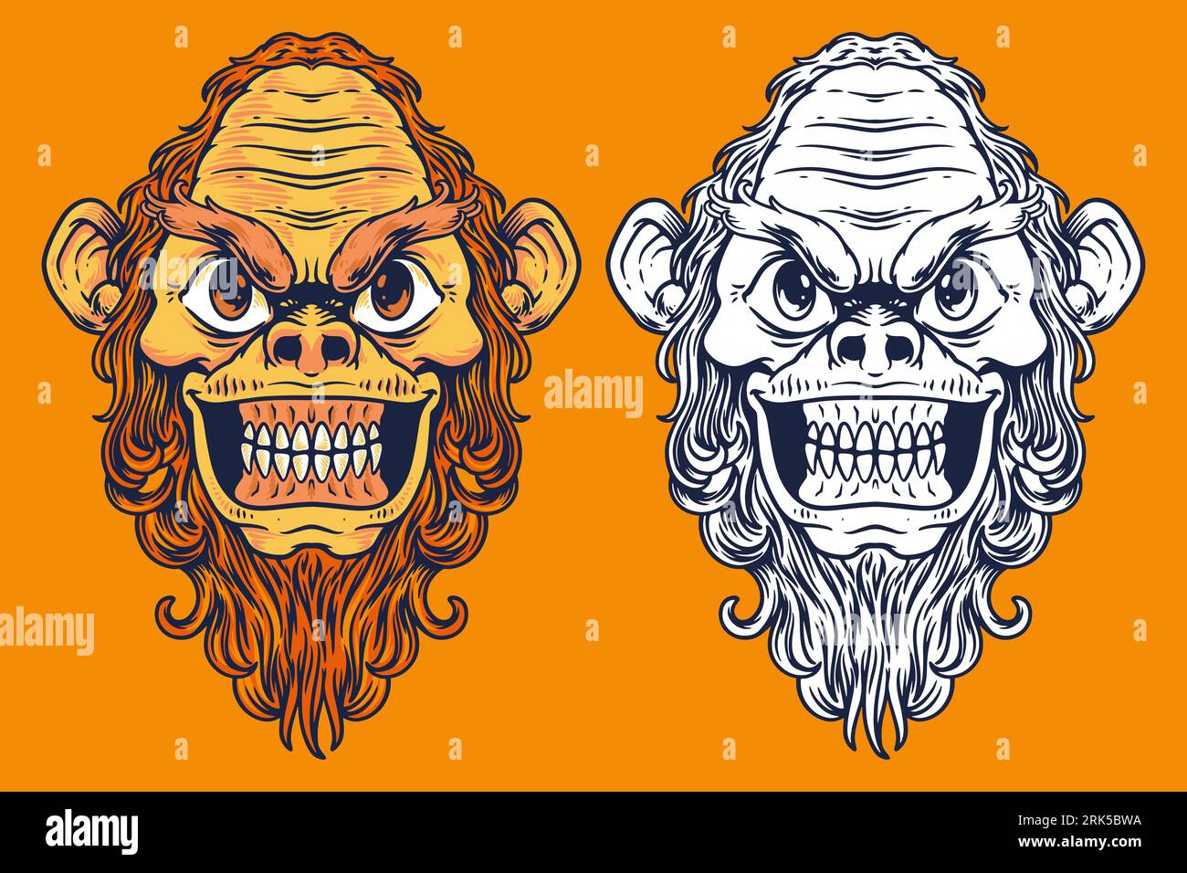 Orang-Utan-Kopf-Maskottchen-Vektor-Illustration-Zeichentrickstil Stock Vektor