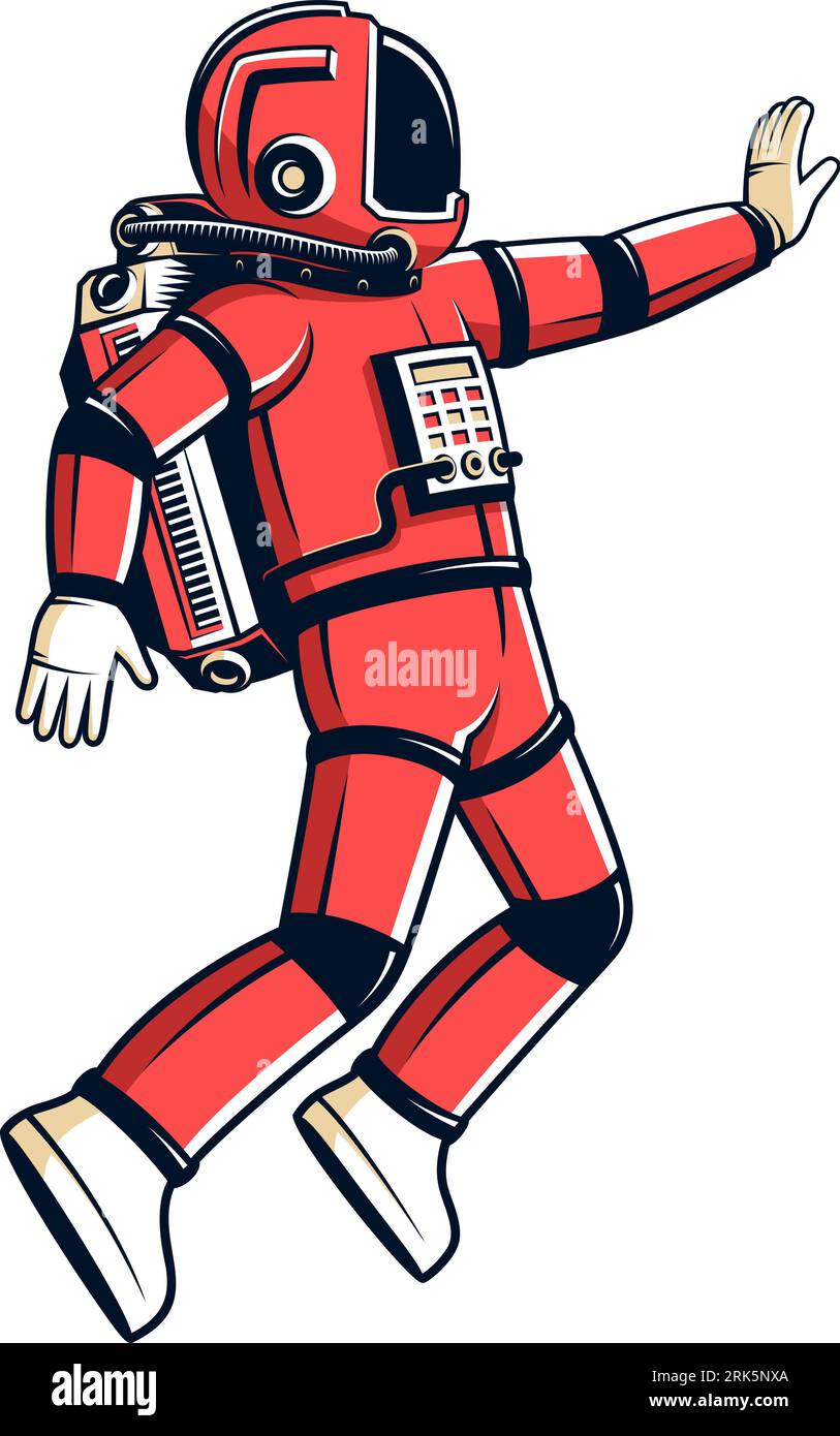 Ein Astronaut in einem roten Raumanzug. Stock Vektor