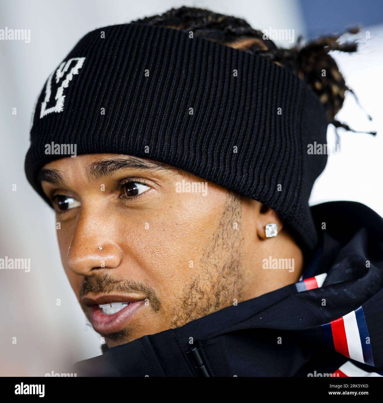 Zandvoort, Netherlands. 24th Aug, 2023. ZANDVOORT - Lewis Hamilton (Mercedes) at Zandvoort Circuit ahead of the F1 Grand Prix of the Netherlands on August 24, 2023 in Zandvoort, Netherlands. ANP SEM VAN DER WAL Stockfoto