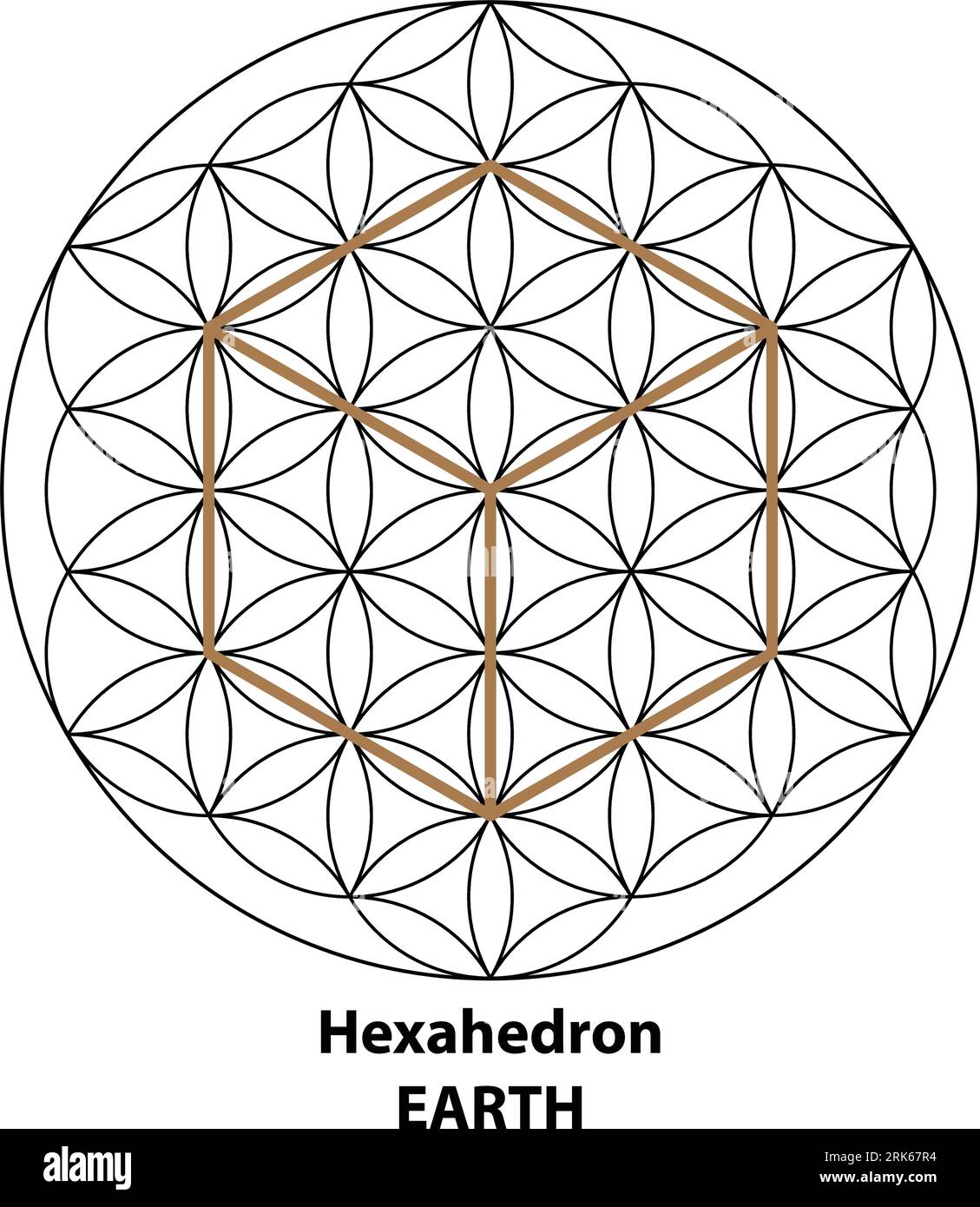 Hexaeder-Erde. Farbe der Elemente des Vektordesigns für verschreckte Geometrie. Das sind Religions-, Philosophie- und Spiritualitätssymbole. Die Welt der Geometrie. Stock Vektor