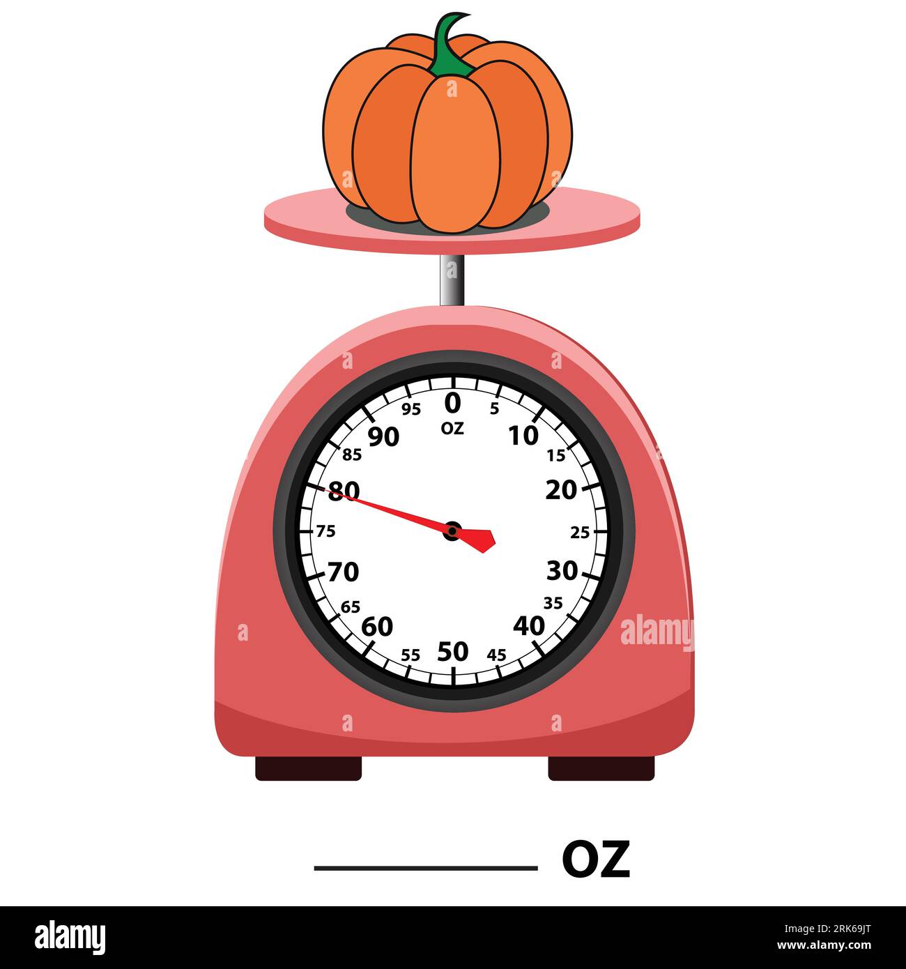 Messskala UNZE. Analoge Waage. Kürbis und Avocado. Isoliert auf weißem Hintergrund. Einfache Küchenwaage. Vektorillustration. Stock Vektor