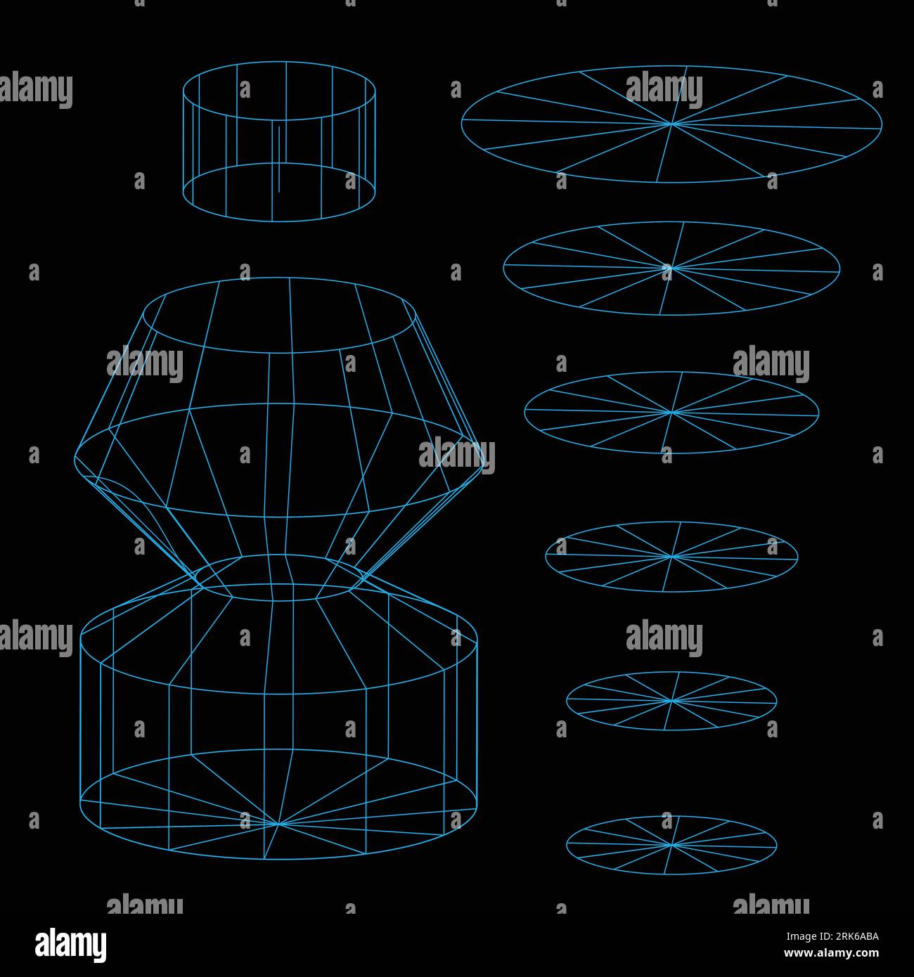 3D-Netzgitter, Netzdraht, Vektor. 3D-Drahtmodell oder geometrisches Netzwerk in Linien oder Gitterrahmen, Wissenschafts- und Technologieobjekten Stock Vektor