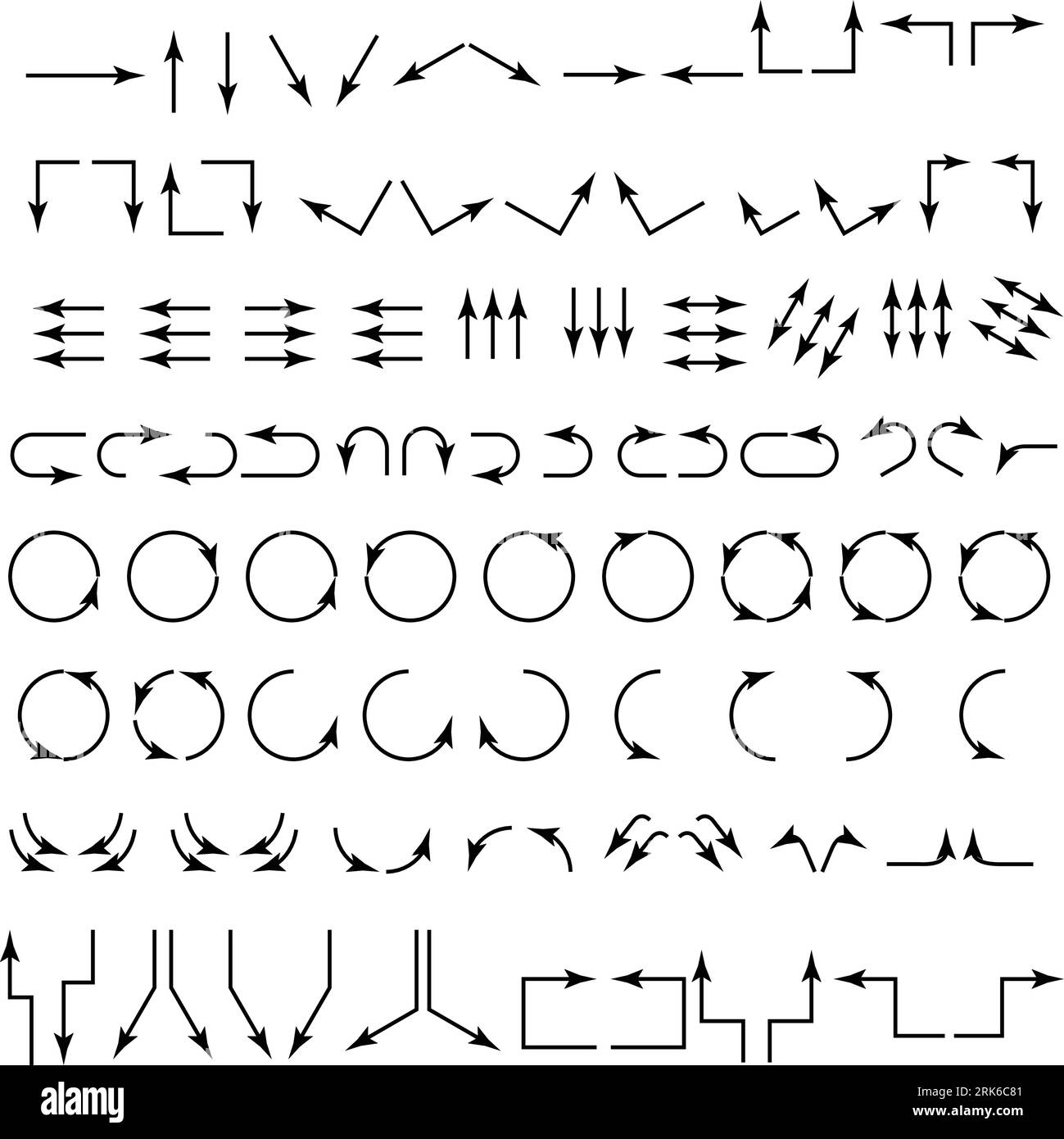 Pfeile gesetzt. Sammlung der Pfeilsymbole. Legen Sie verschiedene Pfeile oder Webdesigns fest. Pfeil flach isoliert auf weißem Hintergrund - Stockvektor. Pfeil Stock Vektor