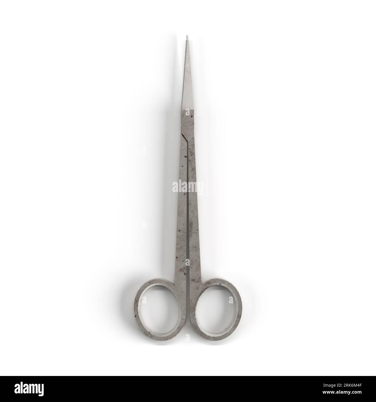 Ein 3D-Rendering von Metallscheren, isoliert auf weißem Hintergrund Stockfoto