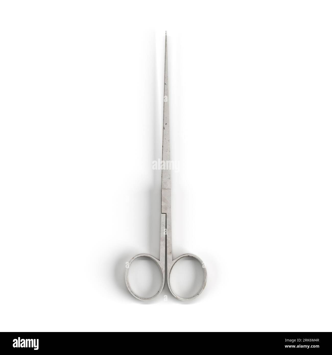 Ein 3D-Rendering von Metallscheren, isoliert auf weißem Hintergrund Stockfoto