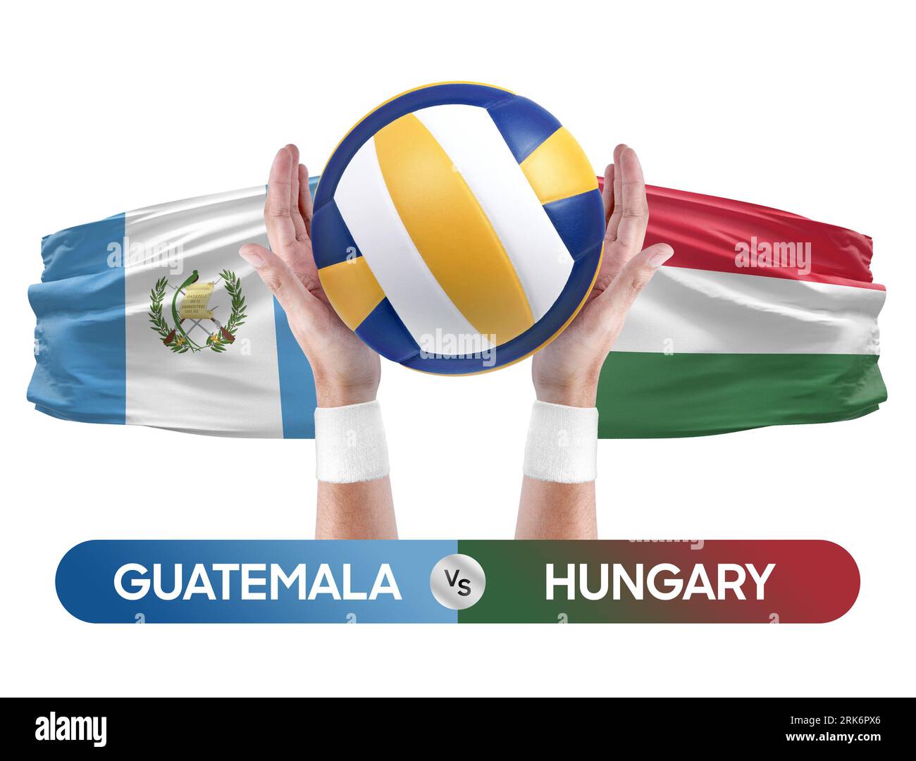 Guatemala vs Ungarn Nationalmannschaften Volleyball Volleyball-Ball-Match Wettbewerbskonzept. Stockfoto