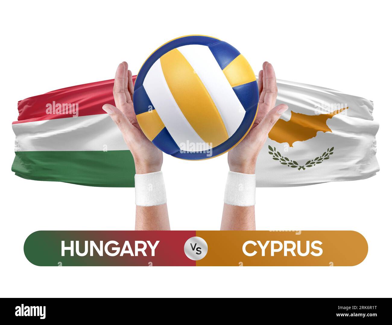 Ungarn gegen Zypern Nationalmannschaften Volleyball Volleyballspiel Wettbewerbskonzept. Stockfoto