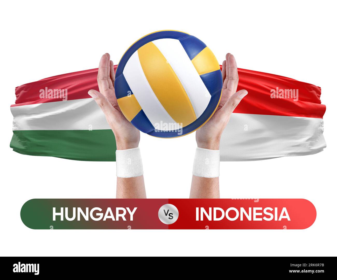 Ungarn gegen Indonesien Nationalmannschaften Volleyball Volleyball-Volleyball-Match-Konzept. Stockfoto