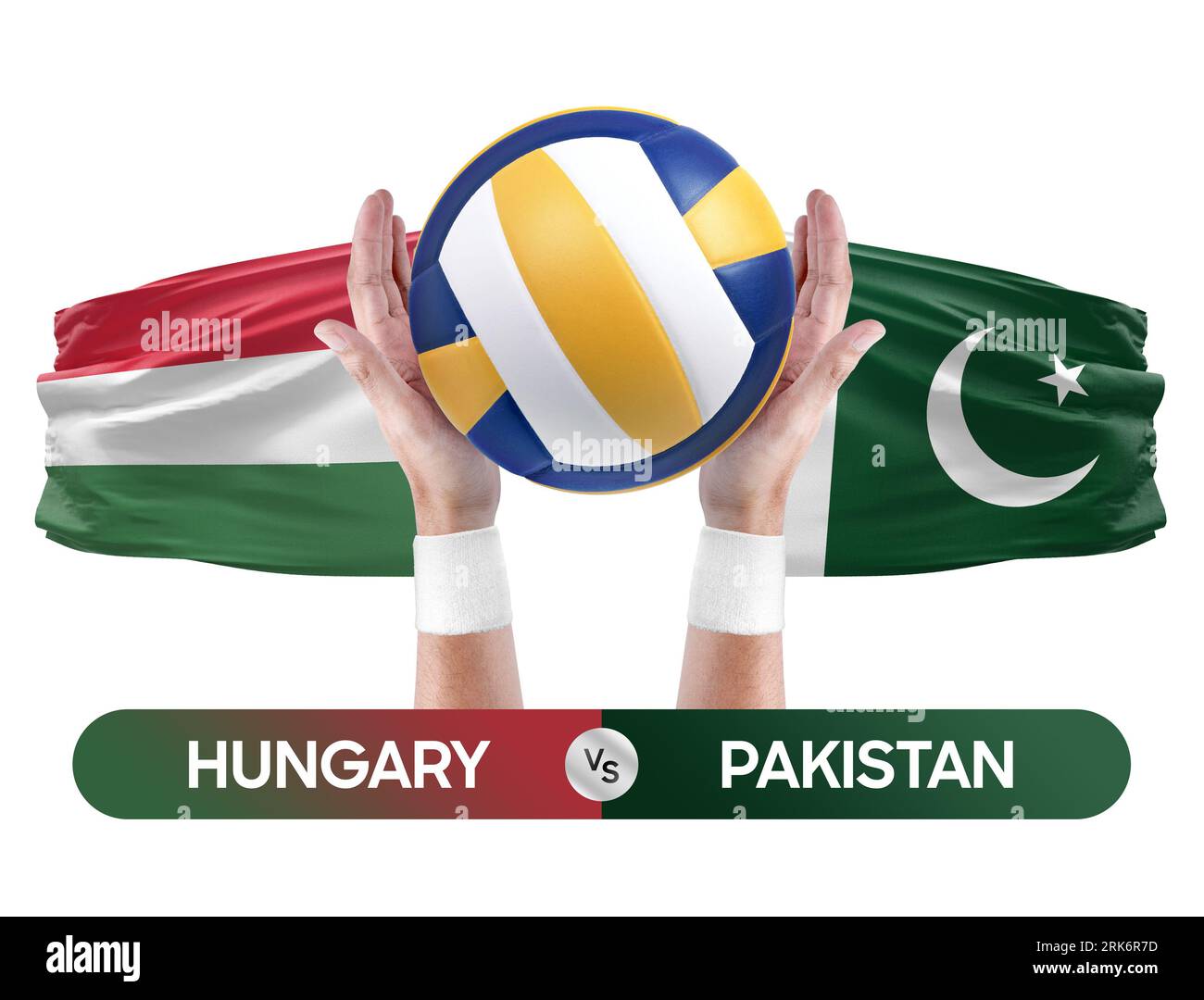 Ungarn gegen Pakistan Nationalmannschaften Volleyballspiel Konzept. Stockfoto