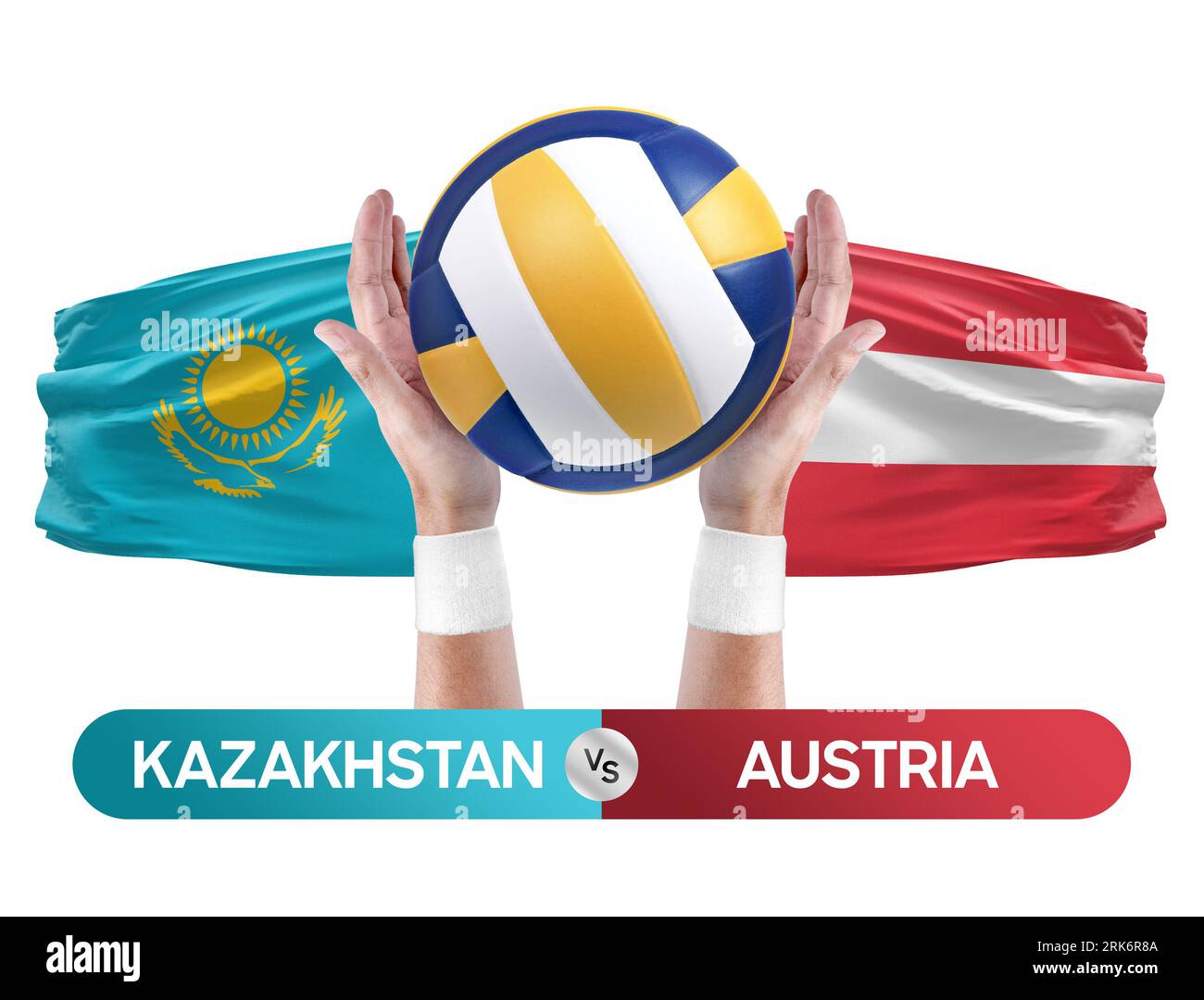 Kasachstan gegen Österreich Nationalmannschaften Volleyball Volleyball-Ball-Match-Konzept. Stockfoto