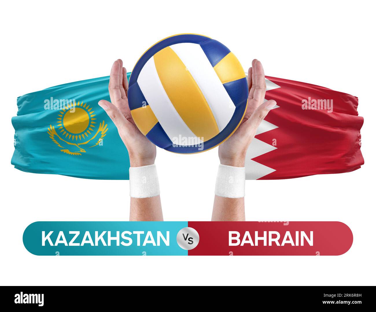 Kasachstan gegen Bahrain Nationalmannschaften Volleyball Volleyball-Ball-Match-Konzept. Stockfoto