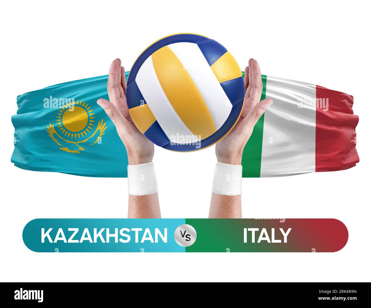 Kasachstan gegen Italien Nationalmannschaften Volleyball Volleyball-Ball-Match Wettbewerbskonzept. Stockfoto