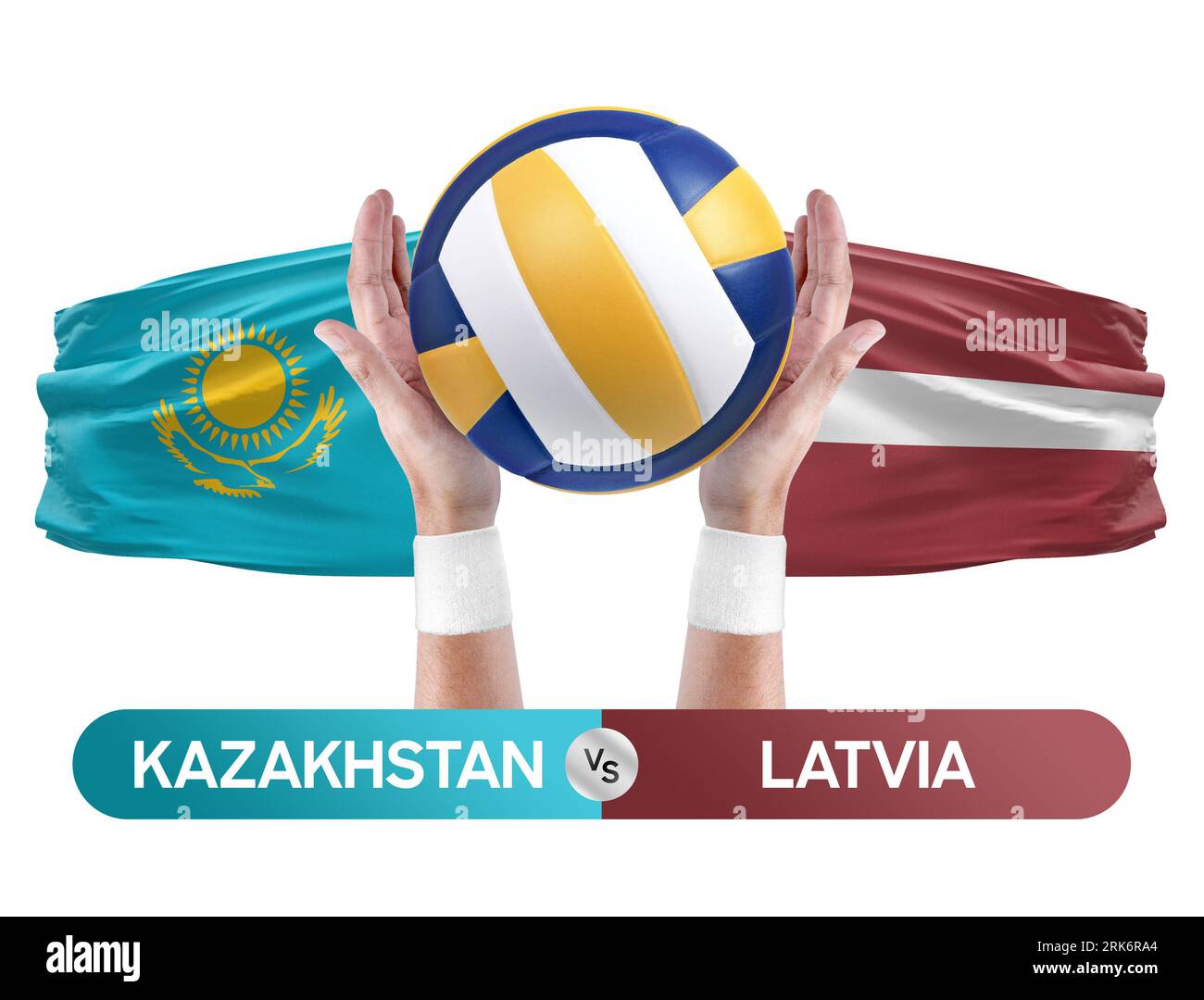 Kasachstan gegen Lettland Nationalmannschaften Volleyball Volleyball Ball Match Competition Konzept. Stockfoto