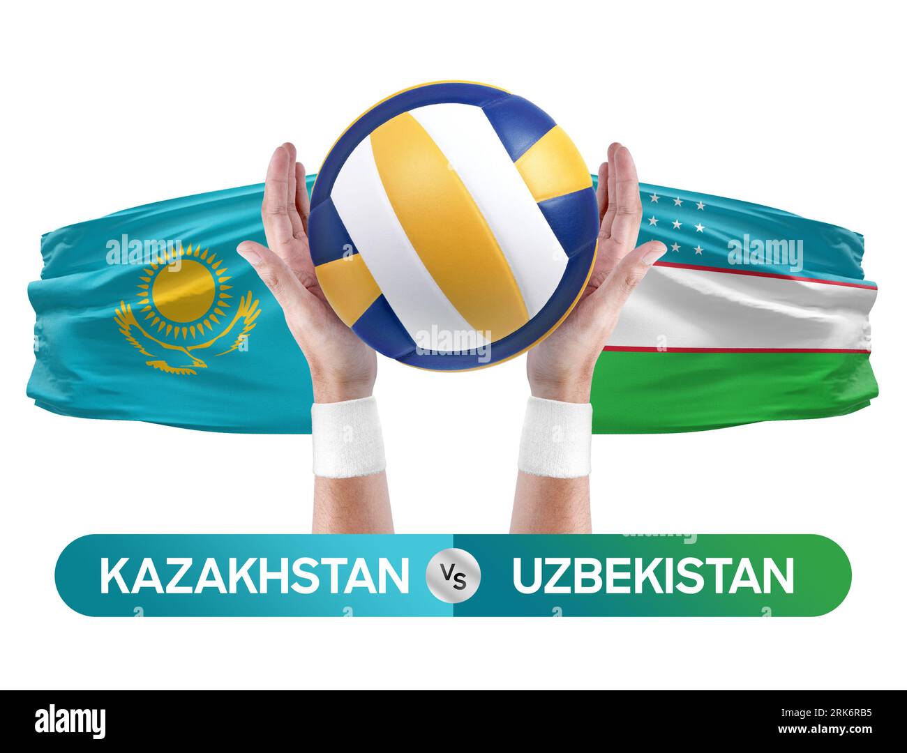 Kasachstan gegen Usbekistan Nationalmannschaften Volleyball Volleyball-Volleyball-Match-Konzept. Stockfoto