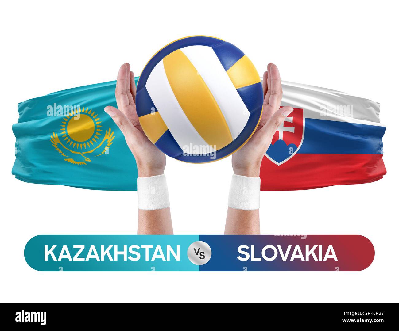 Kasachstan gegen Slowakei Nationalmannschaften Volleyball Volleyball-Ball-Match Wettbewerbskonzept. Stockfoto
