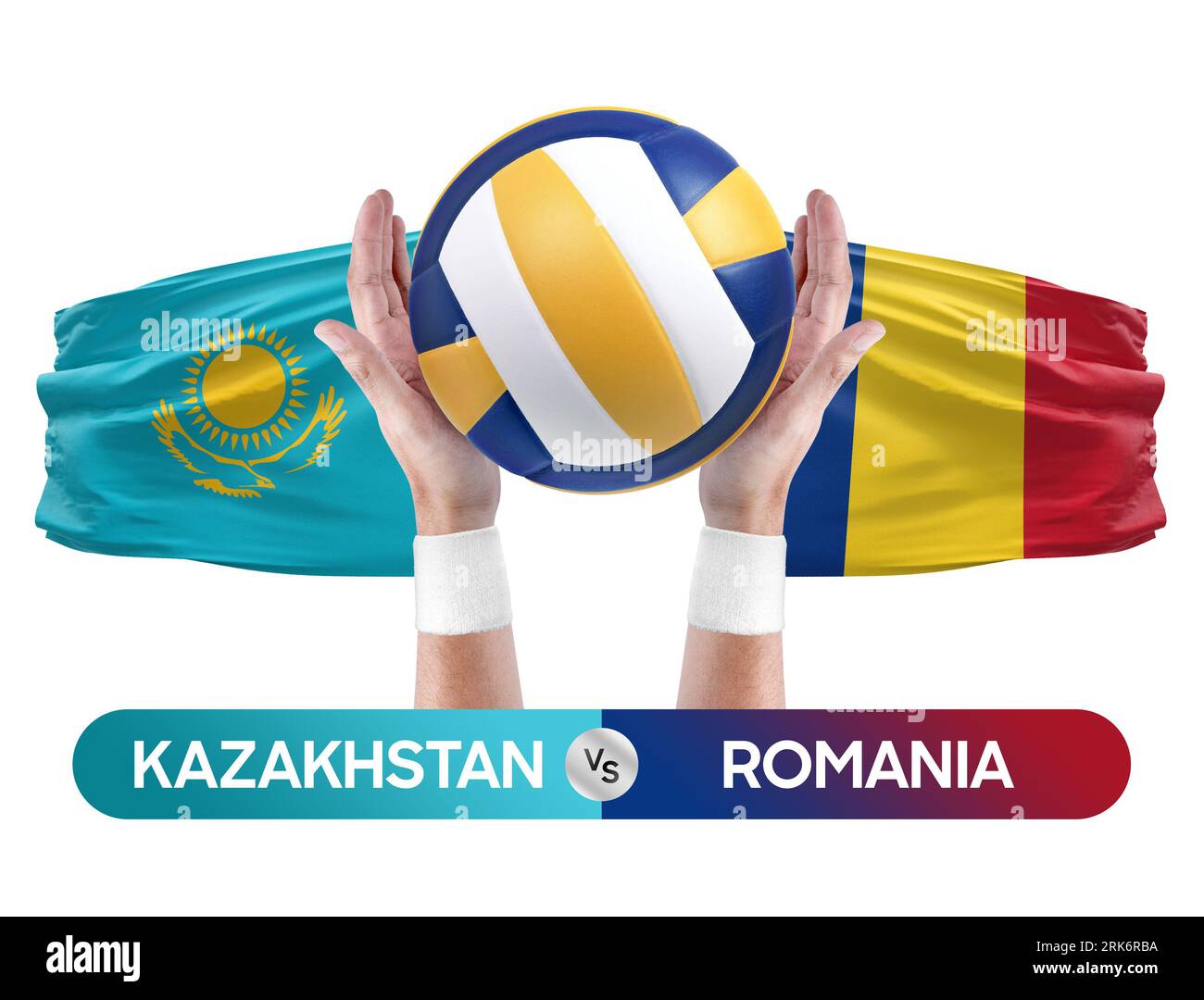 Kasachstan gegen Rumänien Nationalmannschaften Volleyball Volleyball-Ball-Match-Konzept. Stockfoto