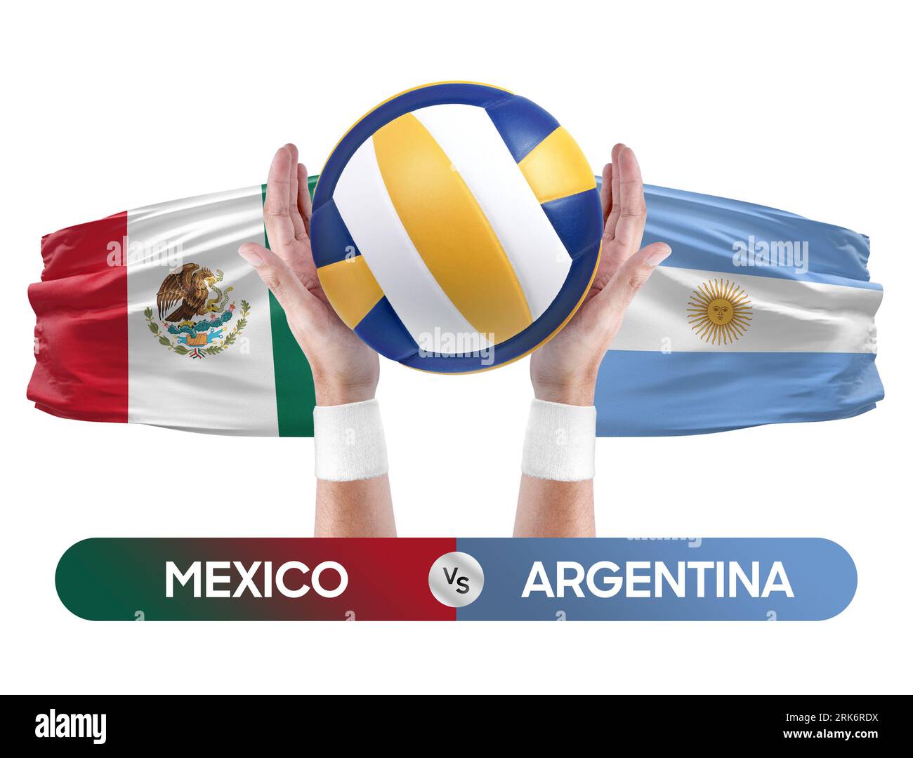Mexiko gegen Argentinien Nationalmannschaften Volleyballspiel Konzept. Stockfoto
