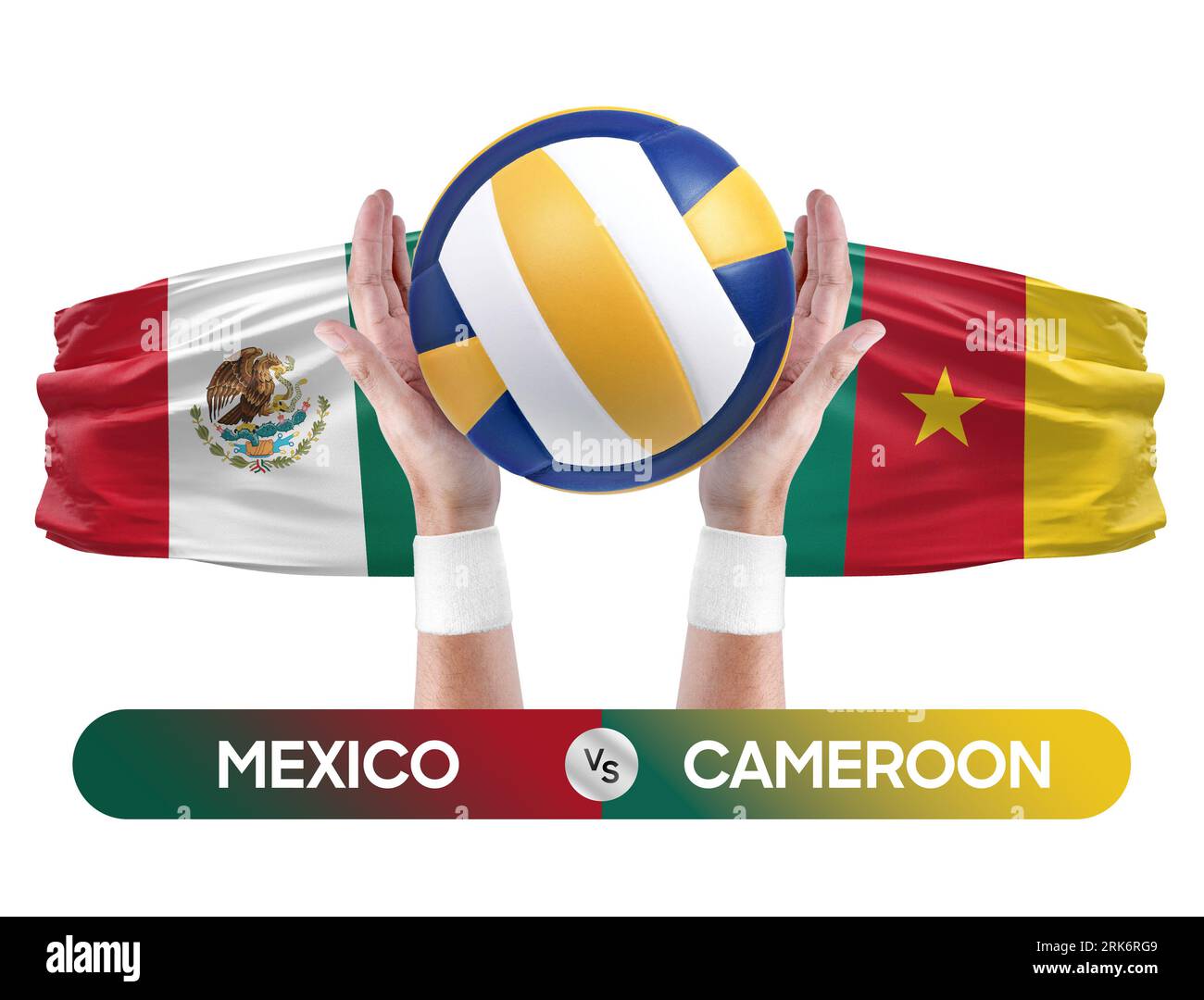 Mexiko gegen Kamerun Nationalmannschaften Volleyball Volleyball-Volleyball-Spiel-Wettkampf-Konzept. Stockfoto