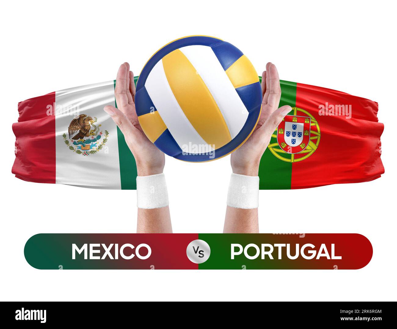 Mexiko gegen Portugal Nationalmannschaften Volleyballspiel Konzept. Stockfoto