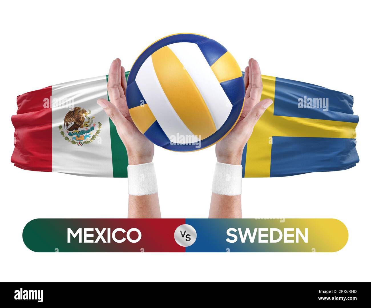 Mexiko gegen Schweden Nationalmannschaften Volleyball Volleyballspiel Wettbewerbskonzept. Stockfoto