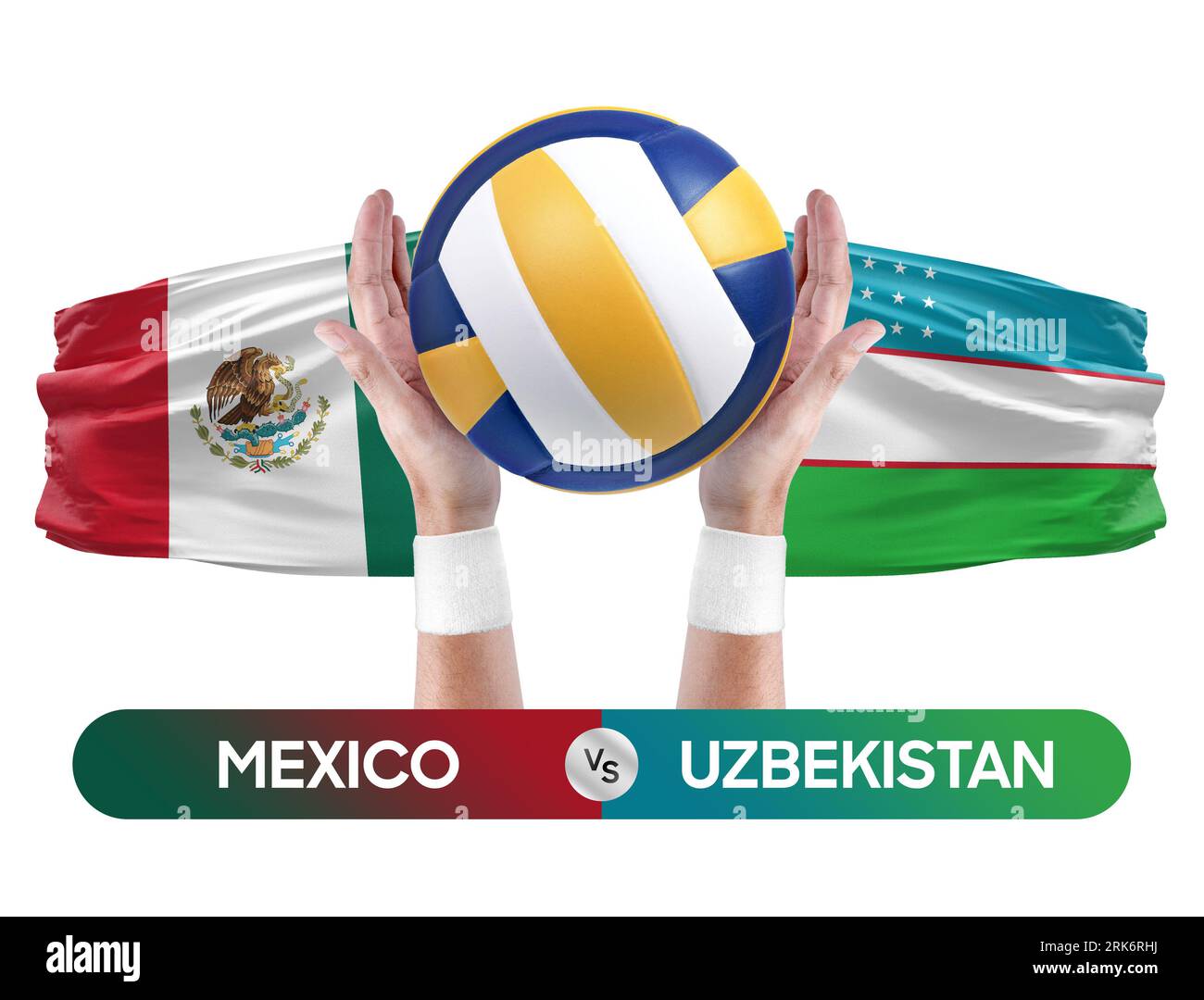 Mexiko gegen Usbekistan Nationalmannschaften Volleyballspiel Konzept. Stockfoto