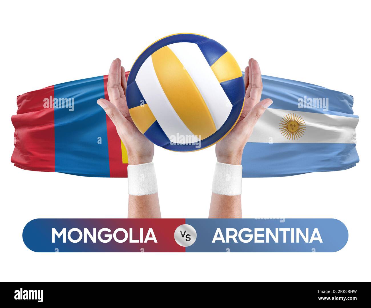 Mongolei gegen Argentinien Nationalmannschaften Volleyball Volleyball Ball Match Competition Konzept. Stockfoto