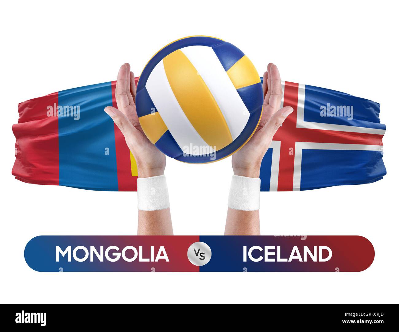 Mongolei gegen Island Nationalmannschaften Volleyballspiel Konzept. Stockfoto