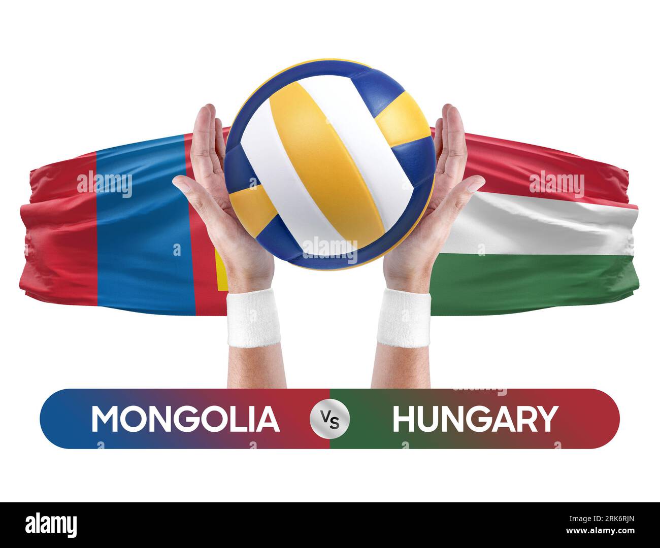 Mongolei gegen Ungarn Nationalmannschaften Volleyball Volleyball-Ball-Match-Konzept. Stockfoto