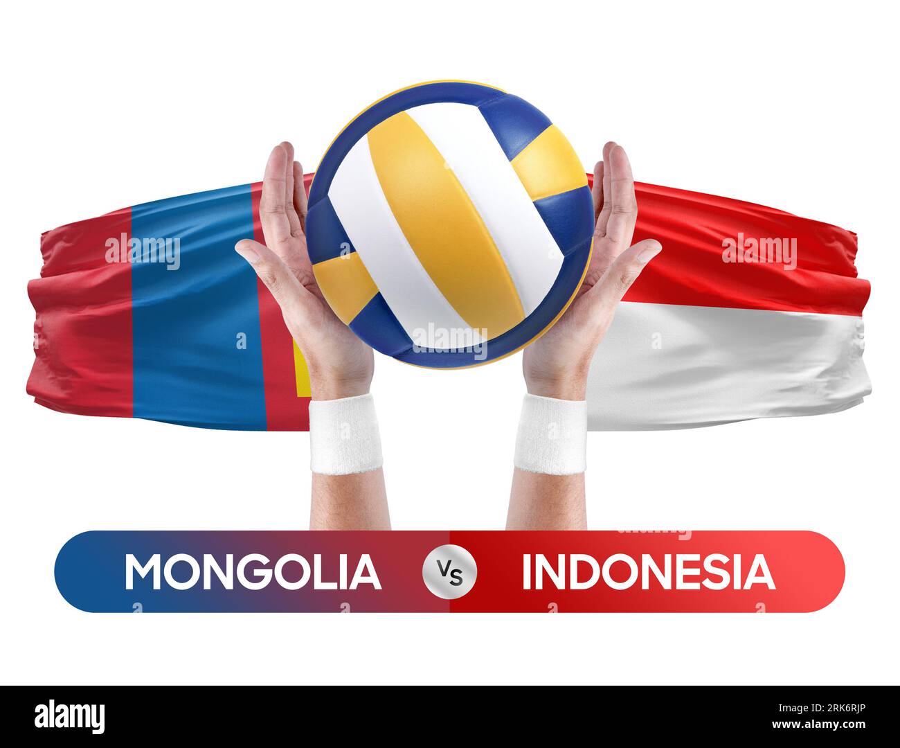 Mongolei gegen Indonesien Nationalmannschaften Volleyball Volleyball Ball Match Competition Konzept. Stockfoto