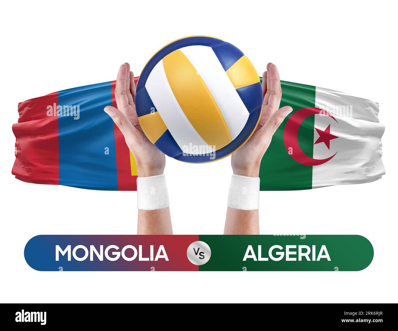 Mongolei gegen Algerien Nationalmannschaften Volleyball Volleyball Ball Match Competition Konzept. Stockfoto