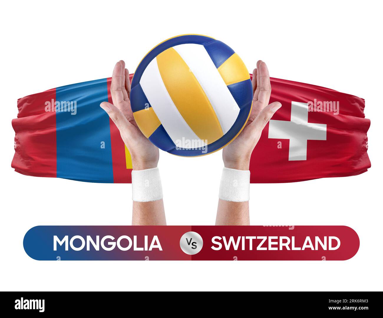 Mongolei gegen Schweiz Nationalmannschaften Volleyball Volleyball-Ball-Match Wettbewerbskonzept. Stockfoto