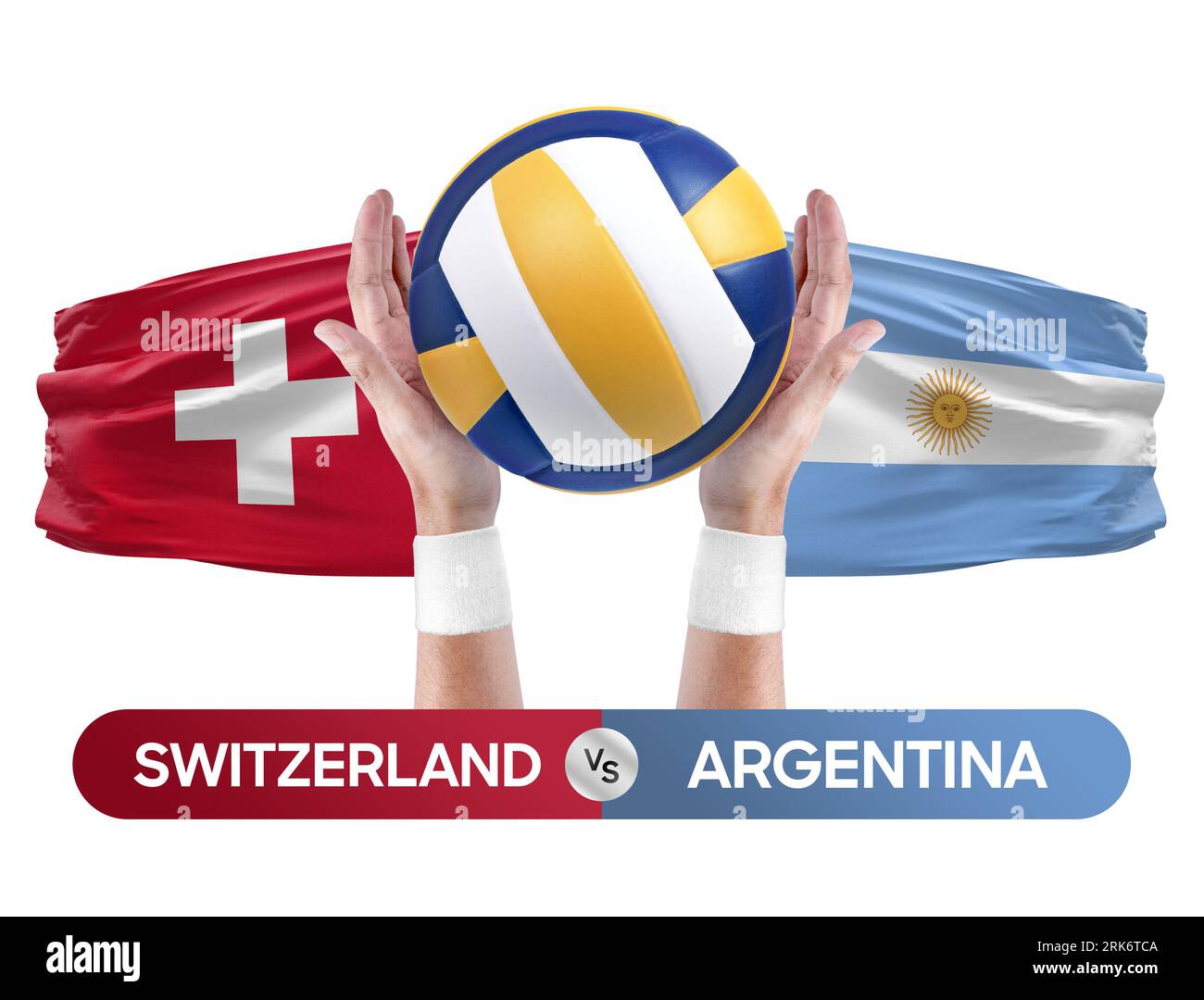 Schweiz gegen Argentinien Nationalmannschaften Volleyball Volleyball Volleyball Match Competition Concept. Stockfoto