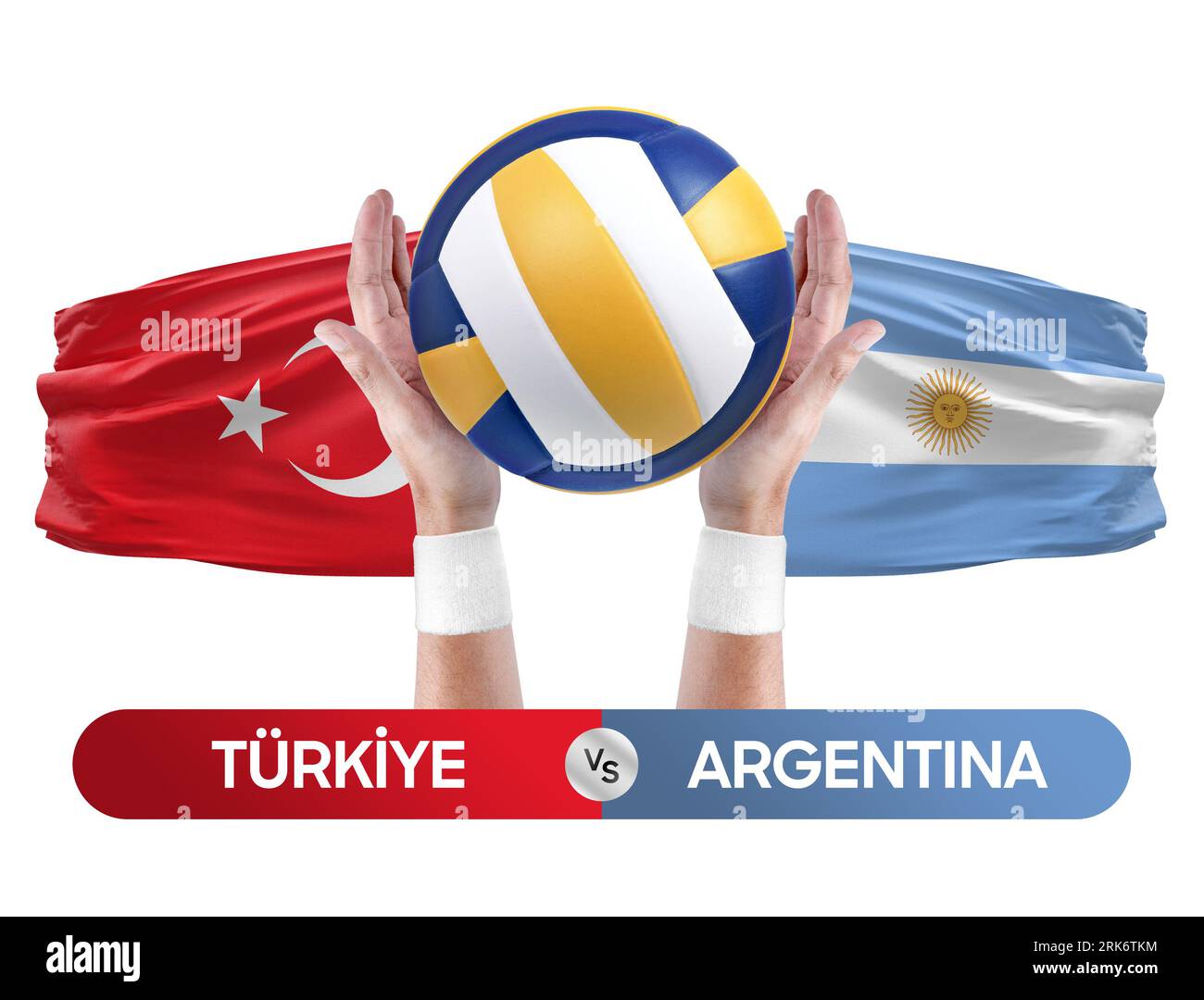 Turkiye gegen Argentinien Nationalmannschaften Volleyball Volleyball-Ball-Match-Konzept. Stockfoto