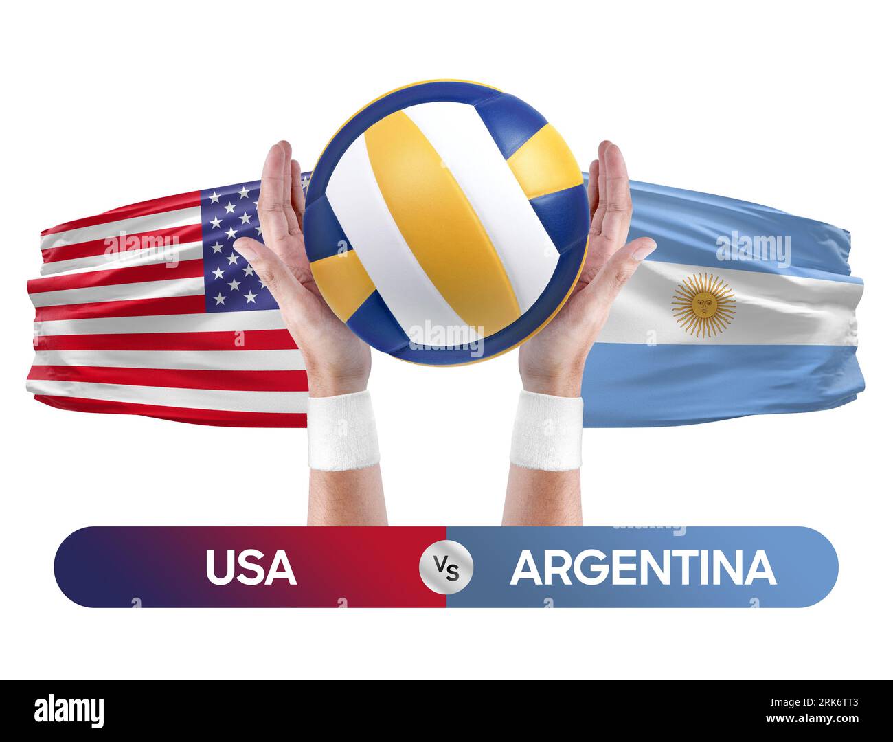 USA gegen Argentinien Nationalmannschaften Volleyball Volleyball Volleyball Match Competition Konzept. Stockfoto