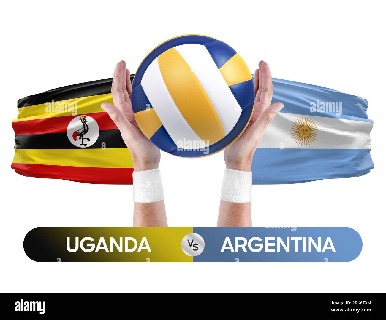 Uganda gegen Argentinien Nationalmannschaften Volleyball Volleyball-Volleyball-Spiel-Wettkampf-Konzept. Stockfoto