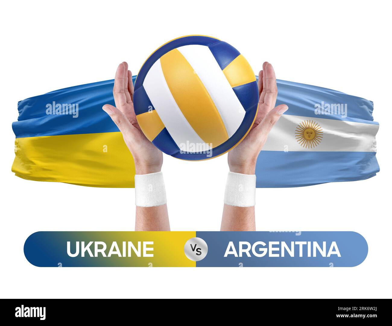 Ukraine gegen Argentinien Nationalmannschaften Volleyball Volleyballspiel Wettbewerbskonzept. Stockfoto