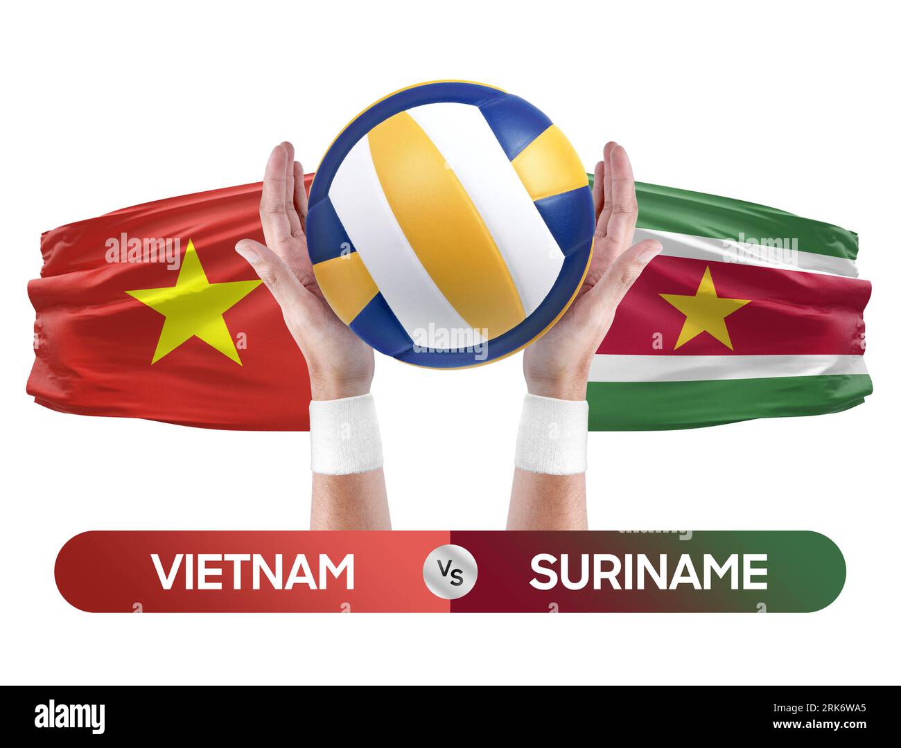 Vietnam gegen Suriname Nationalmannschaften Volleyball Volleyball-Ball-Match-Konzept. Stockfoto