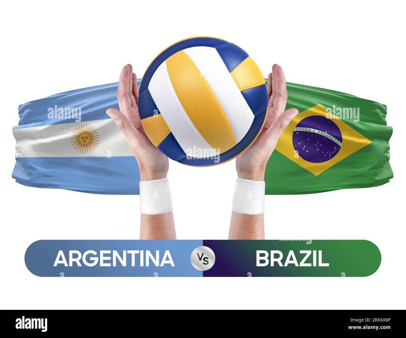 Argentinien gegen Brasilien Nationalmannschaften Volleyballspiel Konzept. Stockfoto