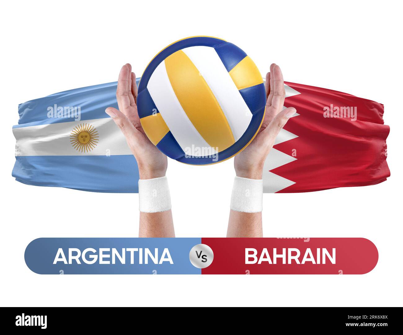 Argentinien gegen Bahrain Nationalmannschaften Volleyballspiel Konzept. Stockfoto