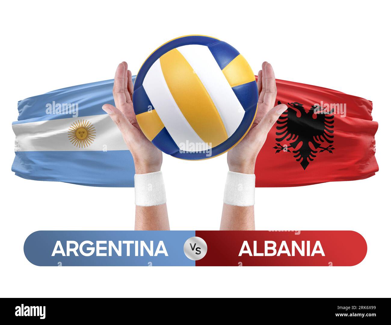 Argentinien gegen Albanien Nationalmannschaften Volleyball Volleyball-Volleyball-Spiel-Wettkampf-Konzept. Stockfoto