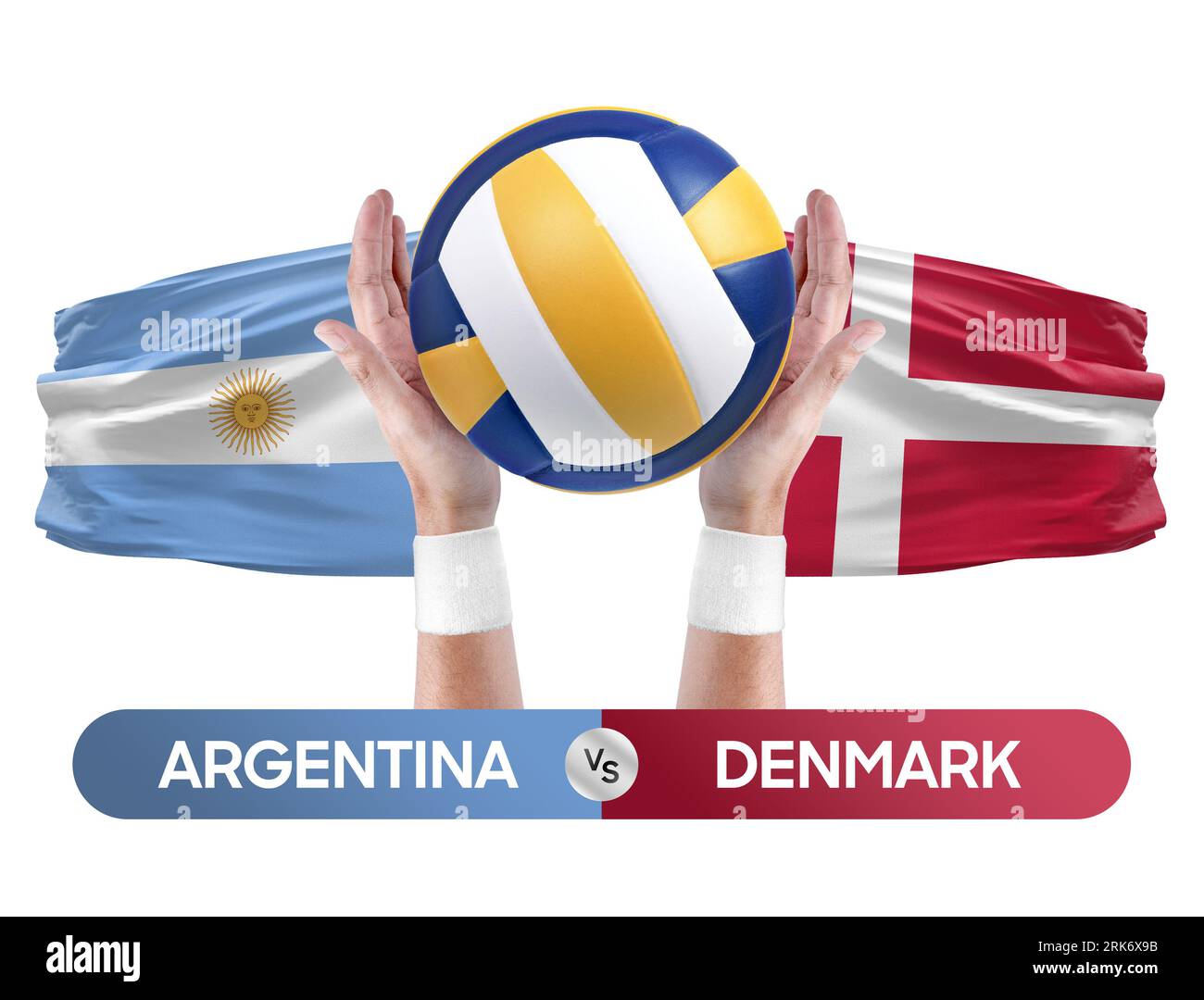 Argentinien gegen Dänemark Nationalmannschaften Volleyball Volleyball Volleyball Match Competition Concept. Stockfoto