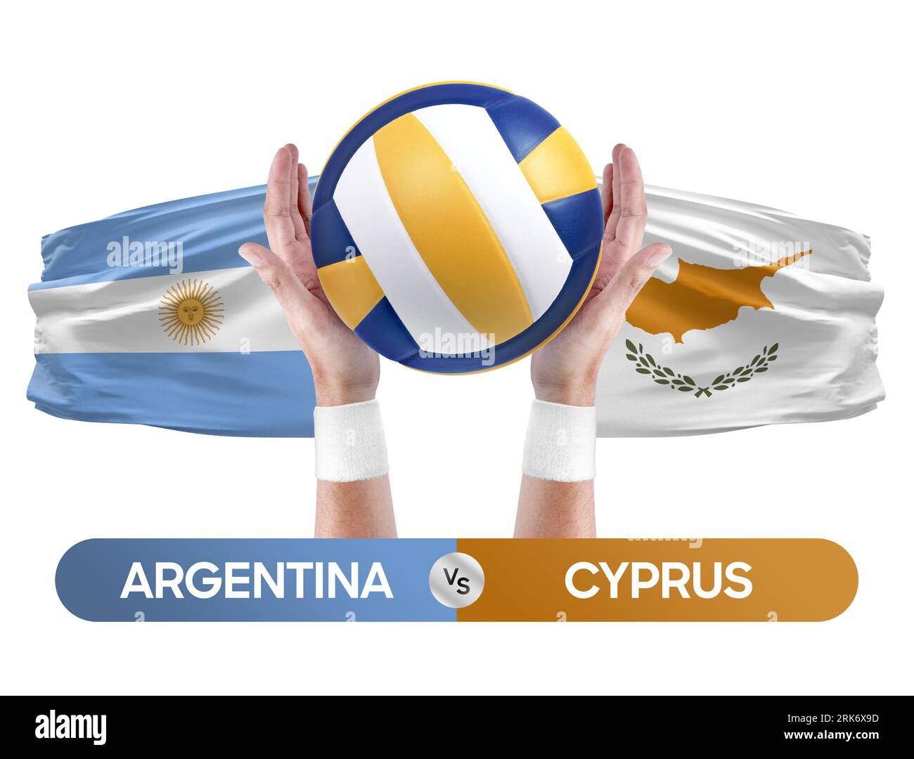 Argentinien gegen Zypern Nationalmannschaften Volleyball Volleyballspiel Wettbewerbskonzept. Stockfoto