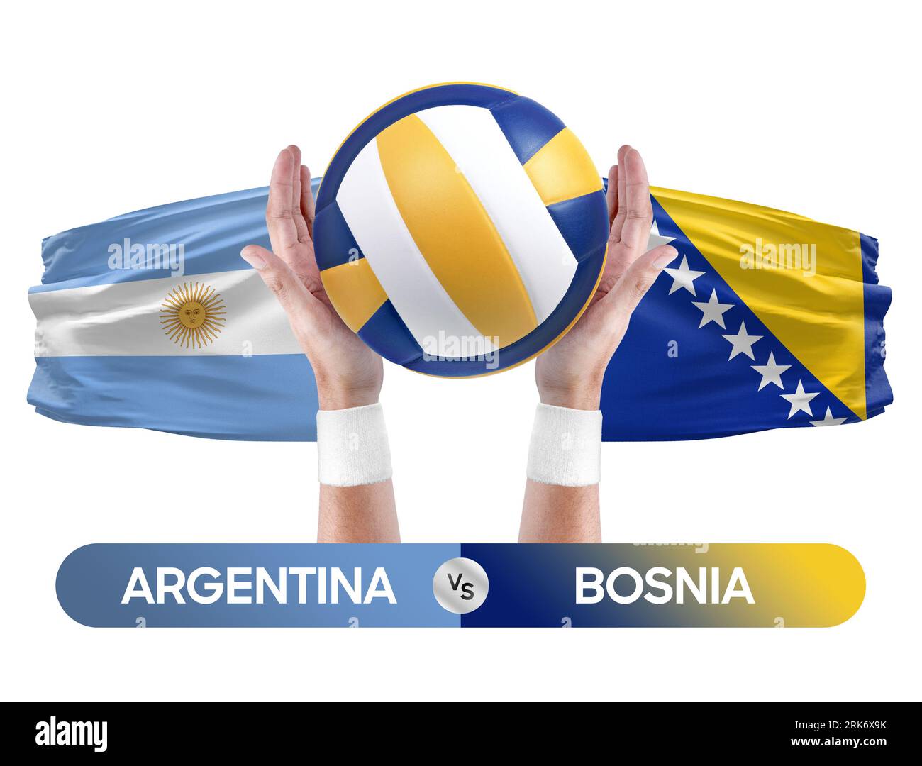 Argentinien gegen Bosnien Nationalmannschaften Volleyball Volleyball-Volleyball-Spiel-Wettkampf-Konzept. Stockfoto