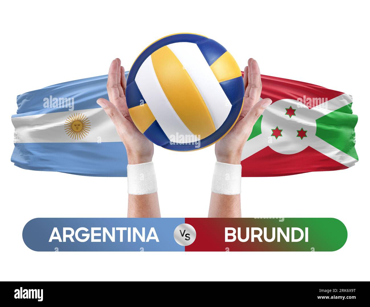 Argentinien gegen Burundi Nationalmannschaften Volleyball Volleyball-Ball-Match Competition Concept. Stockfoto