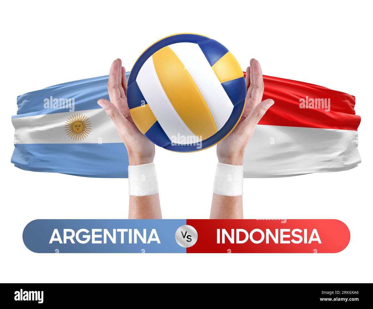 Argentinien gegen Indonesien Nationalmannschaften Volleyball Volleyball Volleyball Match Competition Concept. Stockfoto