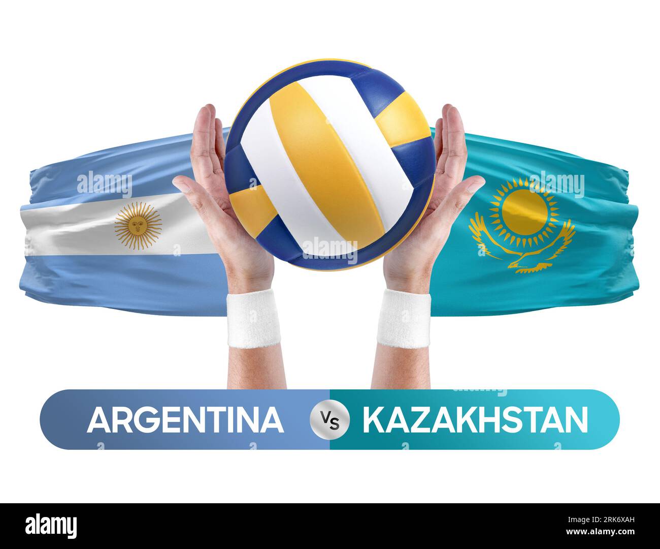 Argentinien gegen Kasachstan Nationalmannschaften Volleyball Volleyball-Ball-Match-Konzept. Stockfoto